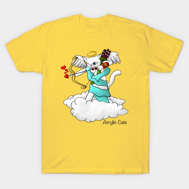 Valentine's Day Snow White Cupid Cat T-Shirt by Acrylic1101Cats